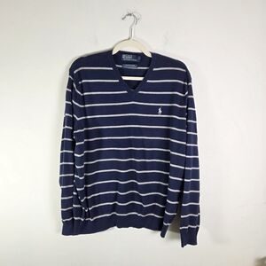 Ralph Lauren‎ Navy and White Striped V-Neck Sweater